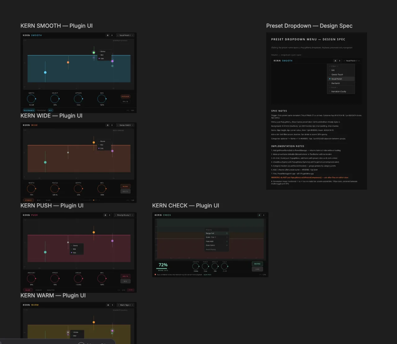 early SMOOTH UI mockup, five knobs, nothing more