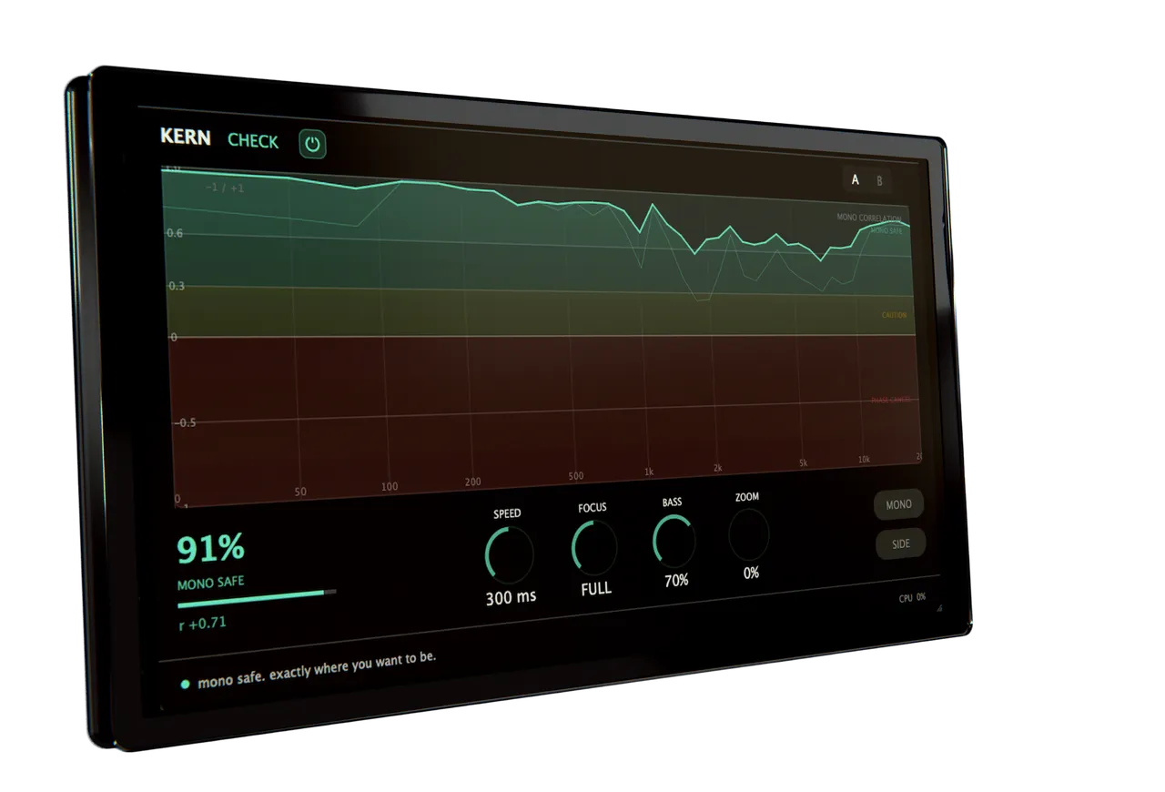 KERN CHECK plugin interface showing spectral mono compatibility analysis